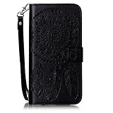 UNEXTATI iPhone 7 Plus ケース PUレザー 手帳型ケース カバー カード収納 ストラップ 付き Apple iPhone7 Plus 用 Case Cover (ブラック)