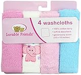 Luvable Friends Super-Soft Washcloths, Pink Elephant by Luvable Friends