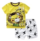 ふく福 可愛い綿キッズベビー半袖 Tシャツ+パンツ 上下セット子供服 薄手ソフト丸首 春夏 男女の子兼用 子供の日プレゼント誕生日ライオン クジラ ライオン (ライオン, 90cm)