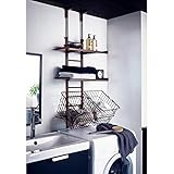 突っ張りラダーランドリーラック ダークブラウン タイプ：Ｂ／バスケット＋棚２段