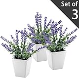 7.5インチTall人工ラベンダー植物セラミックポット、人工花装飾、3のセット