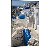 ダレルグリンプレミアムシックラップキャンバス壁アート印刷題名ギリシャとギリシャの島Santorini Town of Oia withブルードーム型Churches 32" x 48" 2224329