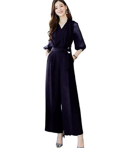 Amazon.co.jp: パンツドレス 黒 オールインワン ワイドパンツ
