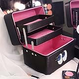 FYX 化粧品収納　収納ケース　コスメBOX メイク用品収納 小物入れ 大容量　 取っ手付　携帯に便利 (ブラック)