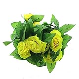 壁掛け インテリア アンティーク 雑貨 造花 人工 フェイク 壁掛 グリーン 緑 植物 吊り人工の偽のバラの花 緑の葉 花輪 ホーム飾り用　結婚式用　黄色い