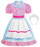 [ReliBeauty] ウェイトレス ダイナーガール キッズ コスプレ ハロウィーン 仮装 子供 女の子 メイド服 コスチューム クリスマス 誕生日 プレゼント カチューシャ セット ピンク ブルー 130