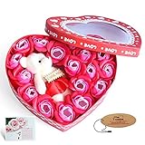 Yobansa 造花 ソープ フラワー プレゼント 枯れない お花 薔薇 かわいいクマ 石鹸 バラハート型ギフトボックス 誕生日 結婚 記念日 卒業 入学 出産 お祝い (赤いバラ)