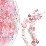 100g入ビーズ ミックス 120個 ビーズ 手芸 ビーズセット ビーズ 手芸 アクリルビーズデコビーズ パーツー 手芸 ストラップパーツ ハンドメイド 材料 初心者向け 手芸ひも付き（ピンク）