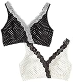 桝谷 黒×白ドット柄 フロントレース ハーフトップ マタニティ授乳兼用 M オフホワイト&ブラック 2枚セット 5837 set5929