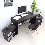 【予約販売3月上旬入荷】パソコンデスク 書斎机 システムデスク 110cm幅 3点セット デスク+チェスト+ラック パソコンデスク pcデスク 110cm木製 CPB031SET-N-DBR