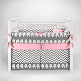 Elephant Chevron Zig Zag Gray & Pink Baby Bedding - 5pc Crib Set by Sofia Bedding by Sofia Bedding