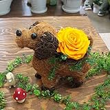 わんちゃんバスケット　大きなバラのプリザーブドフラワーアレンジメント　可愛いです (黄色)