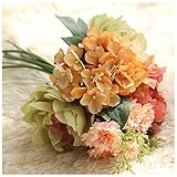 Transer人工フェイク花シルク牡丹花柄ウェディングブーケブライダル紫陽花Decor C