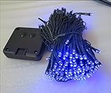 太陽発電 ソーラー充電 LED 青色 200球 イルミネーション ガーデンライト + ソーラー LED キーホルダー 付き