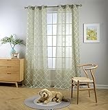 Miuco シアーカーテン 刺繍入り トレリスデザイン ハトメ カーテン リビングルーム用 2つのパネル（幅 2 x 37 インチ） 37x63 inch EMB-TLS-23763-SGE