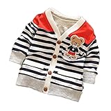 【SEBLES】ベビー服 カーディガン ボタン 新生児 3ヶ月 6ヶ月 12ヶ月 長袖 ボーダー 男の子 女の子 春 秋 コットン ワッペン 熊 ベア(タイプB,90cm)