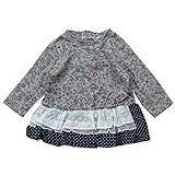 《春夏対応》(日本製) Joues douces(ジュース デュース) 裏毛森の動物と花プリント+ガーゼ水玉プリント異素材3段フリルオーバーブラウス 80cm /GY NO.DP-71805
