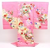 お宮参り 着物 女児 祝着 正絹「ピンク色にクリーム色のぼかし　御所車と鈴」お宮参り・産着