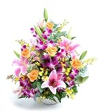 フラワーアレンジメント 華やか 百合ユリとバラ 季節の花