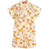 甚平 ベビー 女の子 綿100% いちご柄 じんべい スーツ上下 祭 子供甚平 オレンジ 80cm