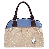 【Ani Mam Kids】シルエット が とってもキュート な トートバッグ マザーズバッグ ショルダータイプ にも 変身 水玉 ドット 柄 カスタマイズ ポケット付 (ブルー×ベージュ)