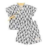 (チャックル) chuckle ブロックチェック甚平上下セット グレー 70cm P3103-70-00