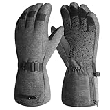 ATERCEL スキーグローブ スノボ手袋 3Mシンサレート 極寒対応 防水防寒 長め袖 男女兼用（グレーXL）