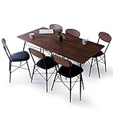 LOWYA （ロウヤ） ダイニングセット 7点セット リアル木目調 デザインスチール脚 6人掛け ヴィンテージ風 ダイニングテーブルセット ダークブラウン おしゃれ 新生活