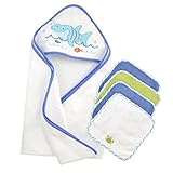Just Born Just Bath Love to Bathe Knit 5-Piece Hooded Towel and Washcloth Set, Shark by Just Born