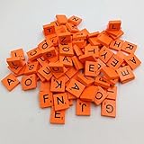 100個Lettersタイルゲームemubody木製ScrabbleタイルブラックLetters Numbers for Crafts木製Alphabets、オレンジ
