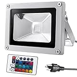 Warmoon 10W Waterproof LED Flood Light with US 3-Plug and Remote, RGB [並行輸入品]