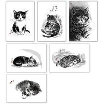 中浜 稔　猫の墨絵 フレーム付き ポストカード 中浜稔 裏の裏は表じゃ 105×150mm 猫墨絵作家