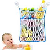 オモチャ収納袋 おもちゃが洗える収納ネット 　お風呂ハンモク　多用途　子供玩具　片付けネット　3つのポケット付き メッシュバッグ 学習収納 子供部屋収納 4個吸盤を式 L (スカイブルー)