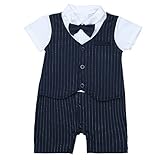 (アイム)iiniim　ベビー　連体　ロンパース　短袖　フォーマル　子供服　カバーオール　ベビースーツ　ボーイズ　紳士　蝶ネクタイ　新生児　シャツ ネービー 80