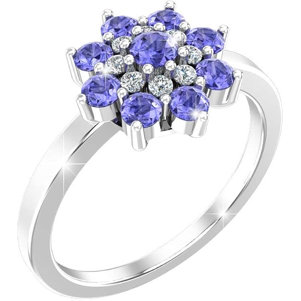 Ice Gems Sterling Silver Ring - London Blue & Blue Topaz Flower Design With White Topaz Accents - View #7