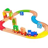 29pcs　木製レールセット　カーラー汽車　子供知恵玩具　木のおもちゃ　推奨年齢3歳から