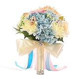 Belle Houseシルクロマンチックウェディング花嫁ブライズメイドHoldingブーケブルー夏wf050 18 pcs