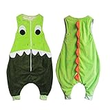 URAQT 子ども スリーパー パジャマ 春秋用 ベビー 寝袋 綿 可愛い 動物柄 着ぐるみ 通気 赤ちゃん 袖なし お昼寝 寝冷え 防止 プレゼント 出産祝い (82CM L5-7歳, グリーン)