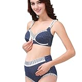[シューズラック]　ブラジャー　ショーツ　2点セット　マタニティ　ママ　妊婦　コットン　綿　産褥　ドット柄　かわいい　ピンク　ブルー　前開き　ボタン付き　ノンワイヤー　授乳　哺乳用　便利　薄手　ネイビ