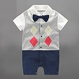 【ノーブランド品】蝶ネクタイ付きロンパース（アーガイル）半袖 (66cm) [並行輸入品]