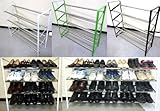 【S-6867WH】靴の量や 玄関 の広さに合わせて 伸縮 させて使える、便利な 伸縮自在 の★ 省スペース スライド式シューズラック 棚４段タイプ 【 ホワイト 】★幅67.5～128×奥行21×高さ67.5cm 【紳士靴の収納目安12足