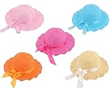 Multifitパックの5ガールズレースリボン麦藁帽子大きなつばTeaパーティー帽子ビーチSunhat