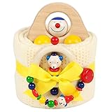 出産祝い ベビーギフト granpapa（グランパパ） おくるみブランケット 木のラトル HEIMESSのおもちゃ プッシュカー 木のくるま ファーストケーキ ギフトセット 男女兼用 (イエロー)