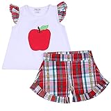 babeeni AppleアップリケGirl Short Set withホワイトニットAngel Sleeves Top andマルチカラーファブリックショート カラー: レッド