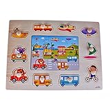 Rolimateデラックスクラシック木製車ペグパズルバンドルの形のおもちゃ