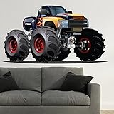 ブラックイエローモンスタートラック壁ステッカーVehicle壁デカール男の子寝室装飾で使用可能な8サイズ 06. XX-Large 144cm (W) x 80cm (H)