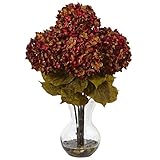Hydrangea with Vase Silk Flower Arrangement - Rust
