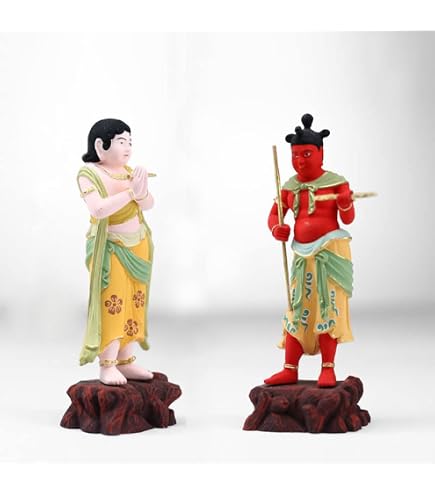 木彫彩色 童子像 2体 ヴィンテージ Amazon｜不動明王脇士 二童子像（制多迦・矜羯羅）木彫り仏像 二童子