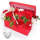 YOBANSA フレグランス シャボンフラワー 造花 枯れない 花 創意ジュエリーギフトボックス 誕生日　父の日　記念日　先生の日　バレンタインデー　昇進　転居など最適としてのプレゼント (赤)