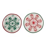 床| 9赤と緑スノーフレーククリスマス/ Holiday Crumbプレートwith Beaded Edge、2のセット